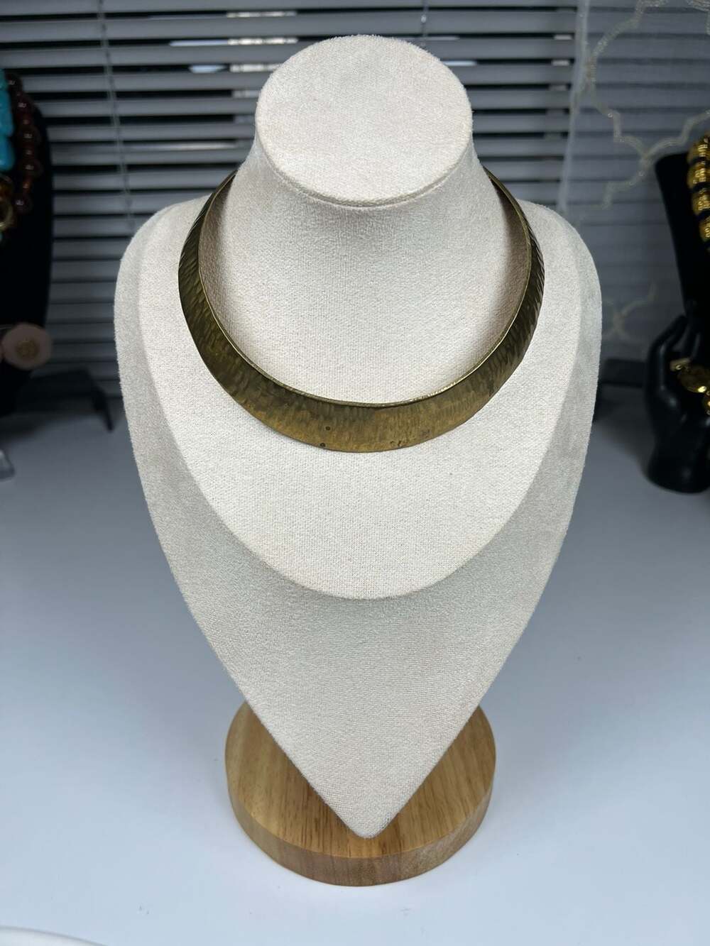 Vintage Hammered Brass Torque Choker Collar Necklace